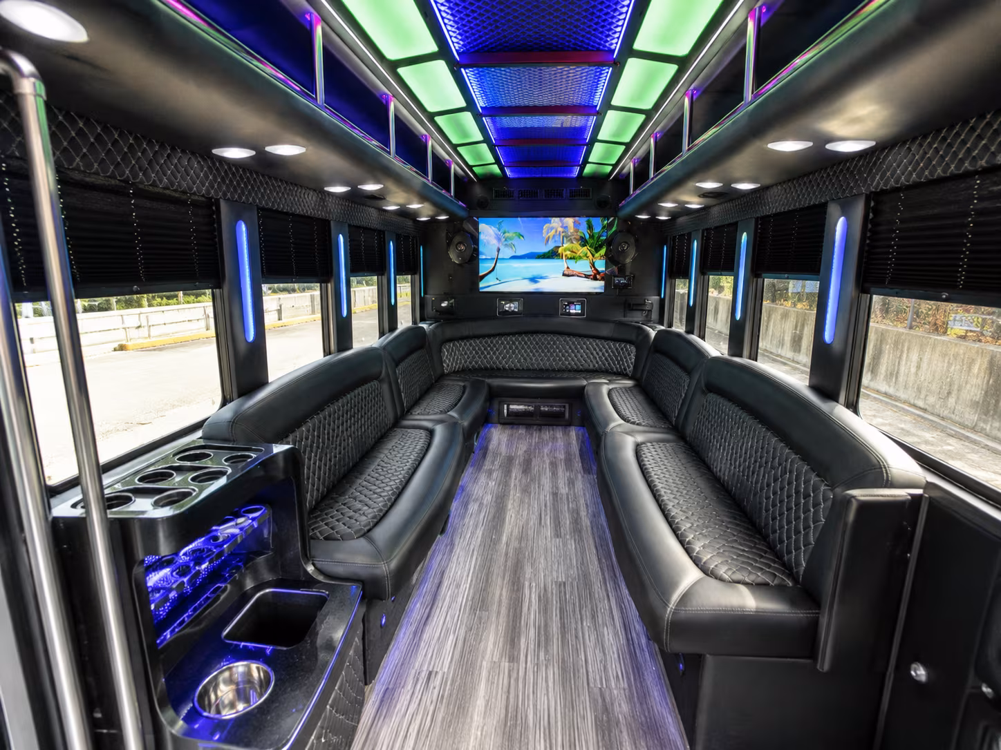 woodbridge 18 passenger party bus inside